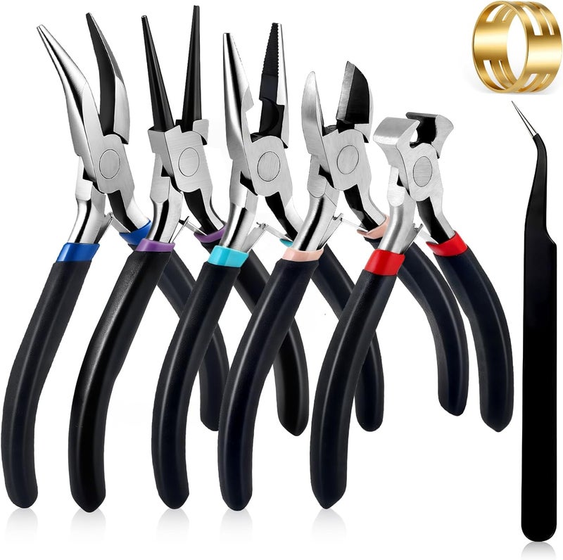 URSKYTOUS 5Pcs Jewelry Pliers Set Jewelry Making Pliers Tools Kit Include Jewelry Making Needle Nose Chain Nose Round Bent Pliers Wire Cutter for Bracelet Beading DIY Craft Jewelry Making Supplies - Image 1